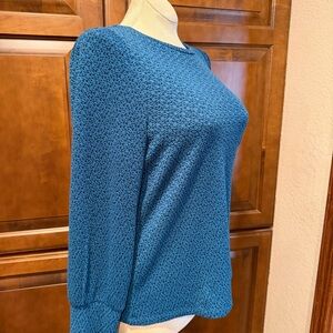 NWT Les Serein L Campinas Puff Sleeve Knit Top Large Teal Blue Black Stitch Fix